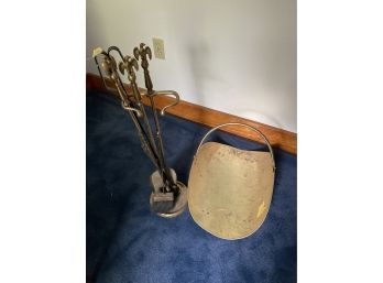 Federal Style Brass Eagle Fireplace Tools And Wood Holder