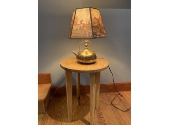 Wood Stand 15x21in With Brass Tea Kettle Lamp