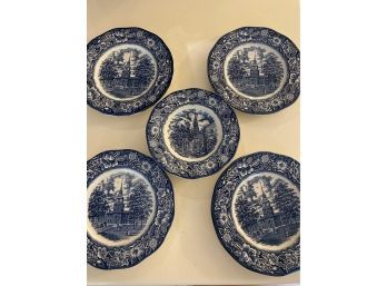 7 Plates 10in  Bowl 8.5 Liberty Blue England Stafordshire Ironstone Old North Church Historic Colonial Scenes