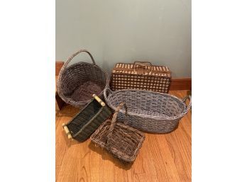 Wicker Collection Of Baskets And Picnic Basket, 18inx12x8 Picnic Lunch Not Included.