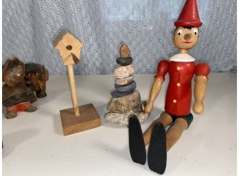 Decorative Wood Figurines Bird House Train Pinnochio