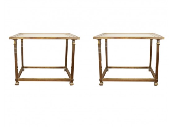 Pair Of Brass Beveled Glass Top Tables