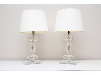 Carved Glass Table Lamps With Linen Shades Set 2 Of 2