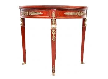 Italian Brass And Leather Mounted Round Game Table