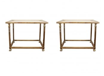 Pair Of Brass Beveled Glass Top Tables
