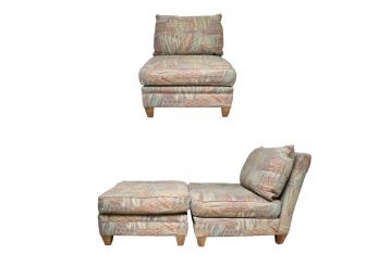 Pair Of Tribal Art Upholstered Chairs And A Half With Ottoman