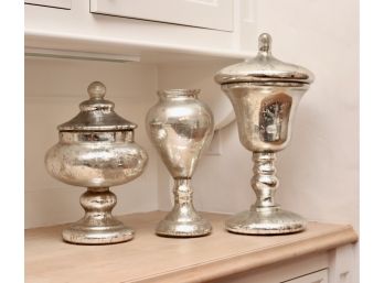 Trio Of Mercury Glass Urns