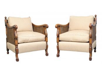 20th Century Provincial Louis XIV Style Walnut Pair Of Club Chairs