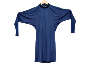 Barron Duquette Silk Navy Blue Jewel Collar Open Back Dress Sz 6