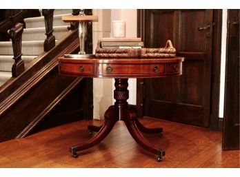 Baker Furniture Banded Mahogany Pedestal Drum Table