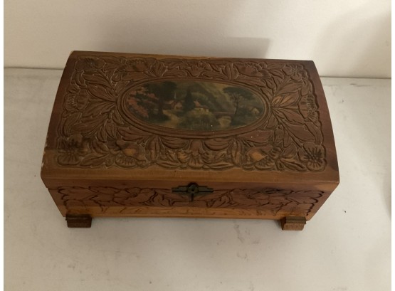 Beautifully Carved And Painted Jewelry Box With Mirror