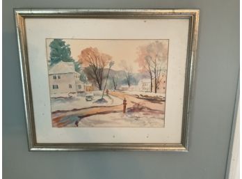 Vintage  Watercolor Winter Scene Signed By Artist