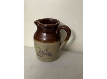Vintage Stoneware Pitcher With Ruffed Goose Painted