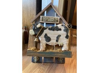 Welcome To My Farm Adorable Wooden Cow House Maile Holder And Key Rack