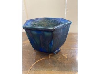 Small Footed Blue & Green Art Pottery Planter Stamped