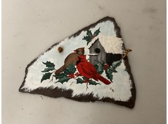 Beautifully Painted Cardinals In Winter Scene Painted On Slate