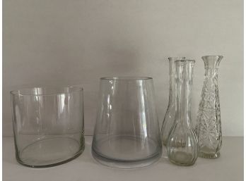 Assortment Of Glass Vases & Glass Wine Buckets