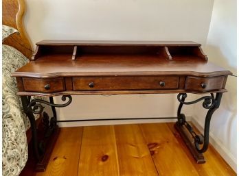 Gorgeous Solid Wood Desk With Black Wrought Iron Base