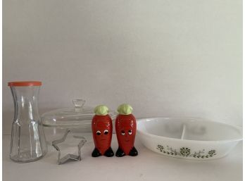 Misc Kitchen Items Including Carrot Salt & Pepper Shakers