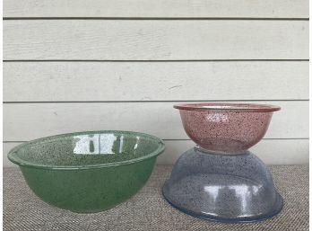 Trio Of Rare Pyrex Speckled Glass Mixing Bowls