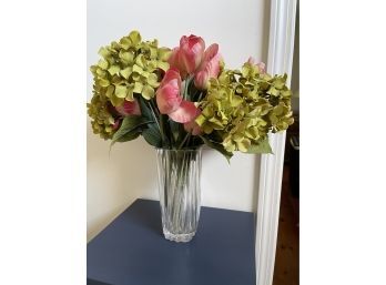 Faux Silk Flowers In A Glass Vase