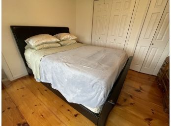 Black Leather Queen Bed With Charles P Rogers Mattress & Box Spring