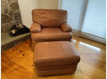 FlexSteel Genuine Top Grain Leather Chair & Ottoman