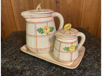 3 Pc Japanese Teapot And Creamer