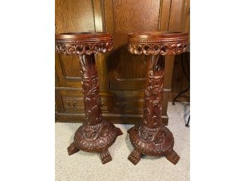 Spectacular Pair Gorgeous Carved Footed Pedestals