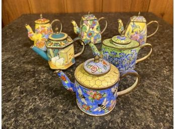 6 Miniature Enamel Teapots