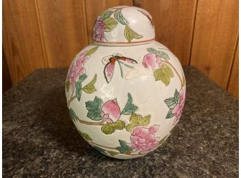Signed Lidded Jar With Butterflies Made In Macau