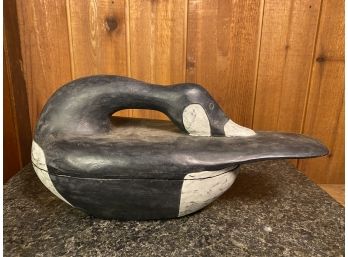 Carved Wooden Lidded  Duck Bowl