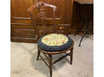 Antique Side Chair With Handmade Needlepoint Seat.