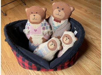 Family Of Needlepoint Bears In Dog Bed