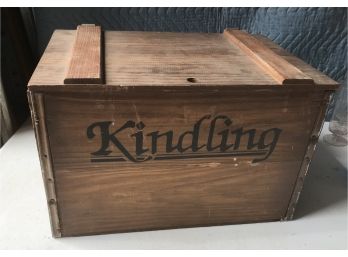 Mid Century Wooden Kindling Box With Hinged Top