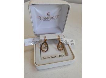Brown And White Swarovski Crystal Pear Drop Earrings