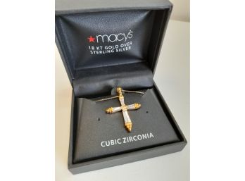 18kt Gold Over Sterling Silver Cubic Zirconia Cross Necklace