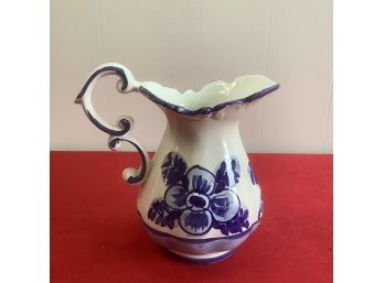 Norleans Hand Made Blue Floral Pitcher Made In Italy