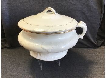 White And Gold Lidded Handled Dish
