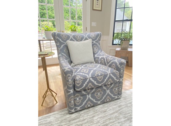 Stickley Petite Grey Ikat Style Swivel Chair In Jessica Charles Upholstery
