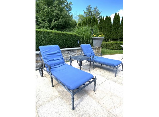 Porch & Patio Pair Heavy Adjustable Loungers & Side Table
