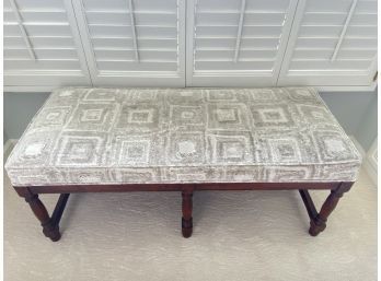 Classic French Country Velveteen Bench In Geometric Motif