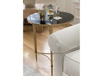 Circular Onyx Top Side Table On Brushed Bronze Finish Base