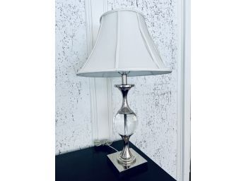 Chrome & Glass Table Lamp With Silk Shade