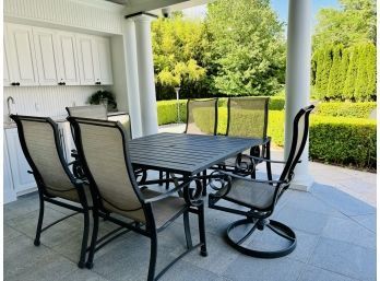 Porch & Patio Cast Aluminum Outdoor Dining Table & Six Chairs