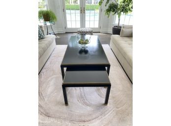 Gilles Clement Leather Top Coffee Table With Pair Slide Out Nesting Tables