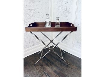 Lillian August Modern Cocktail Tray Table On Heavy Metal Base