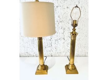 Pair Tall Brass Column Lamps