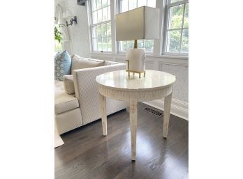 Pair White Washed Country French Side Tables / 'Marble Top'
