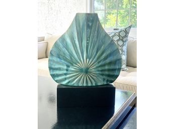 Turquoise Ceramic Shell Sculpture On Base